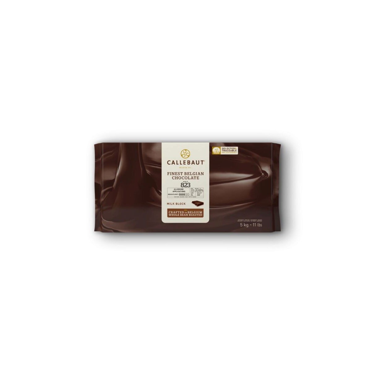 CALLEBAUT 823NV-120 MELKCHOCOLADE BLOK 34%  VERPAKT KARTON VAN 5X5KG  KG