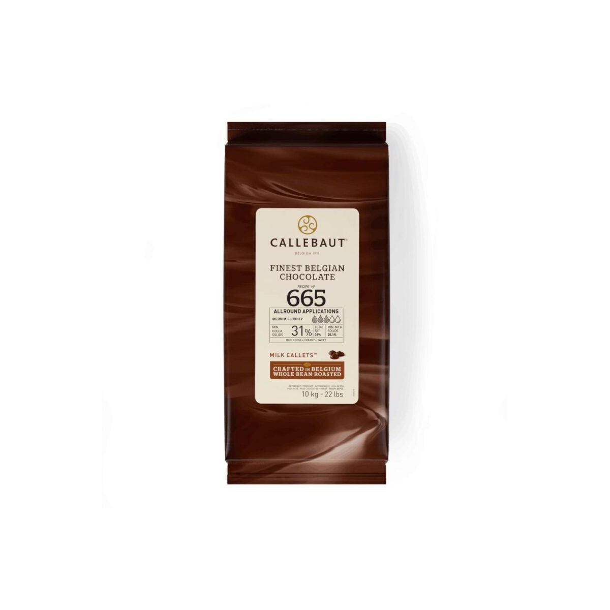 CALLEBAUT 665NV-554 MELKCHOCOLADE MET LICHTE KLEUR  IN CALLETS KARTON VAN 2 ZAKKEN X 10KGKG