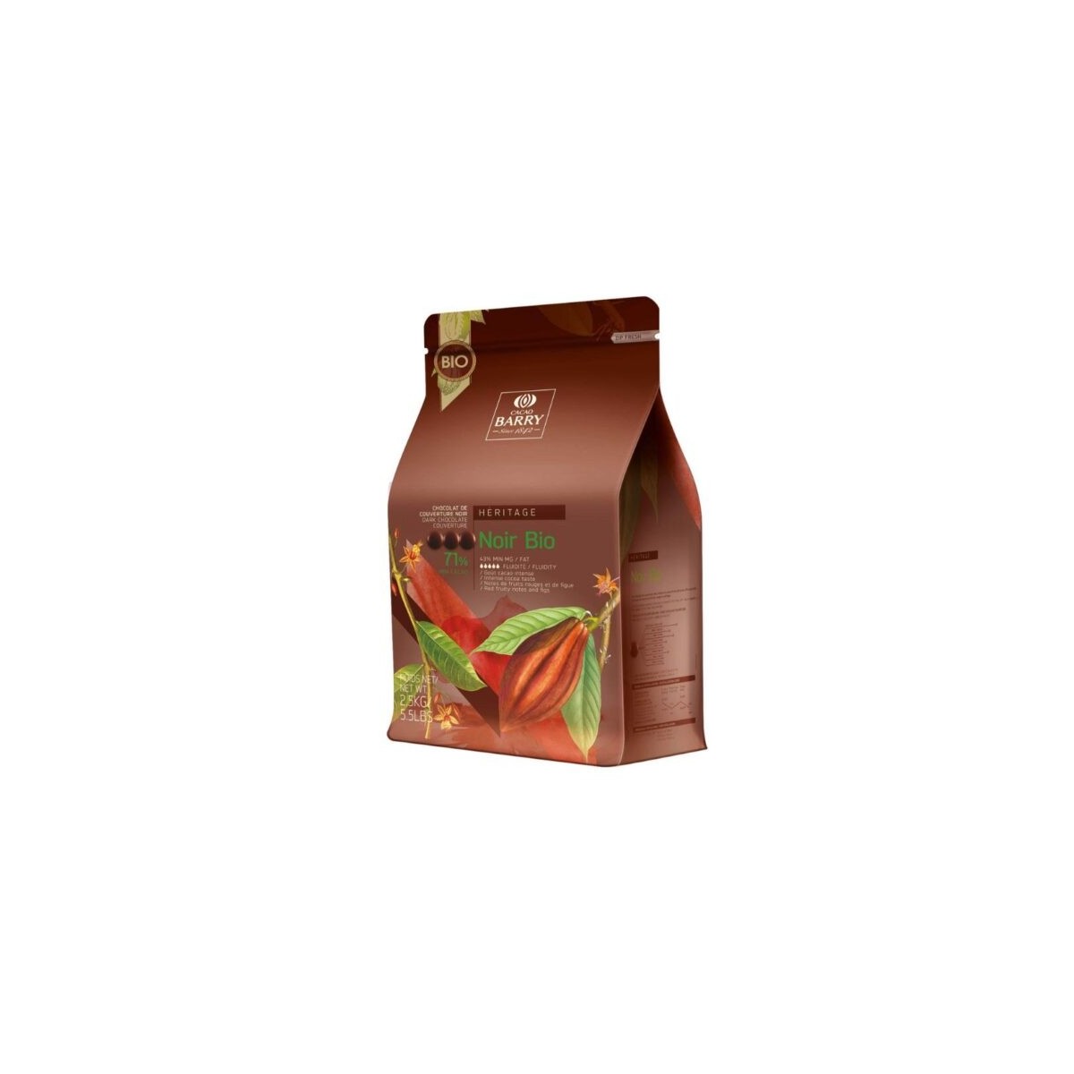 Chocolat de couverture fondant 72% Bio 2.5kg