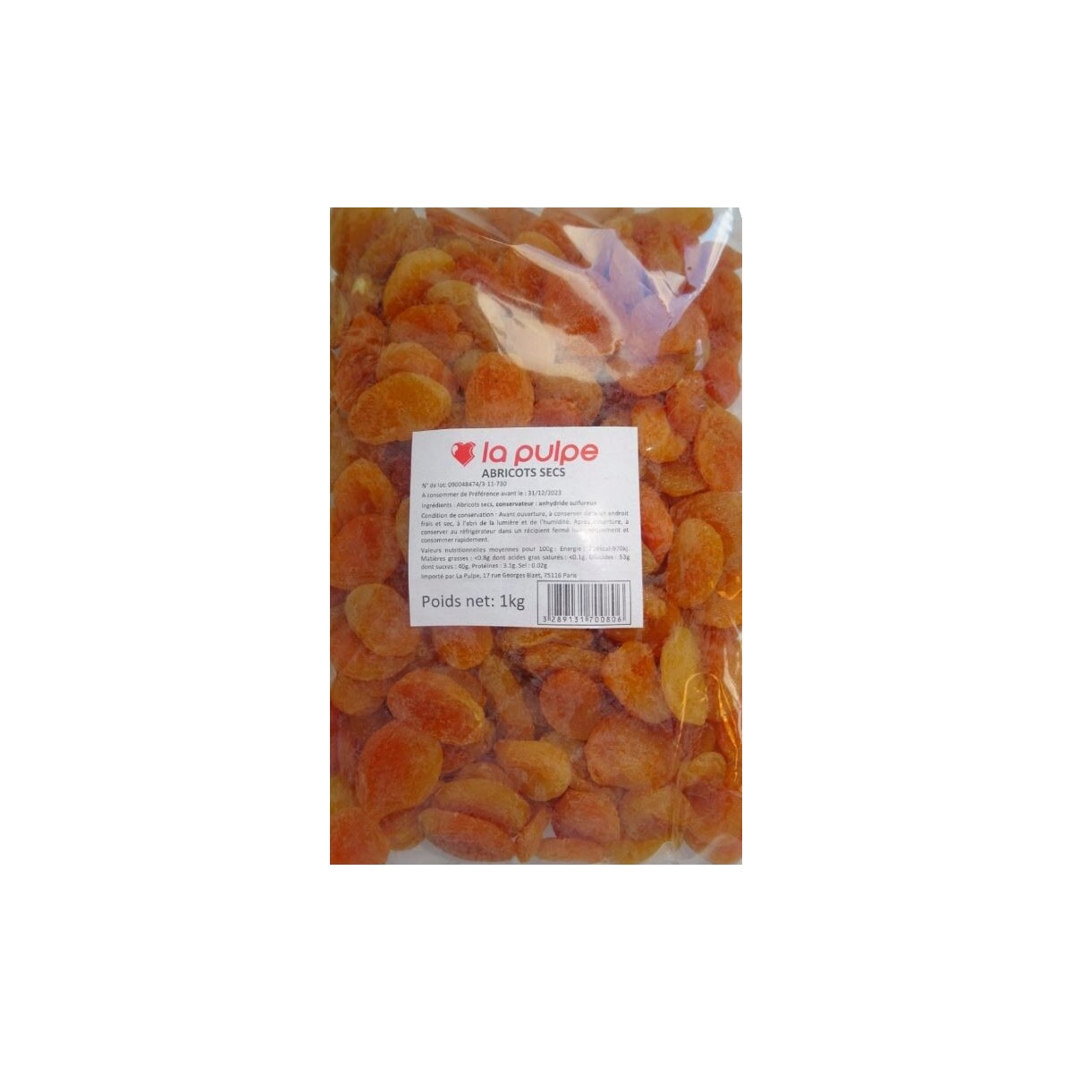 ABRICOTS SECS ENTIER LA PULPE 1 KG