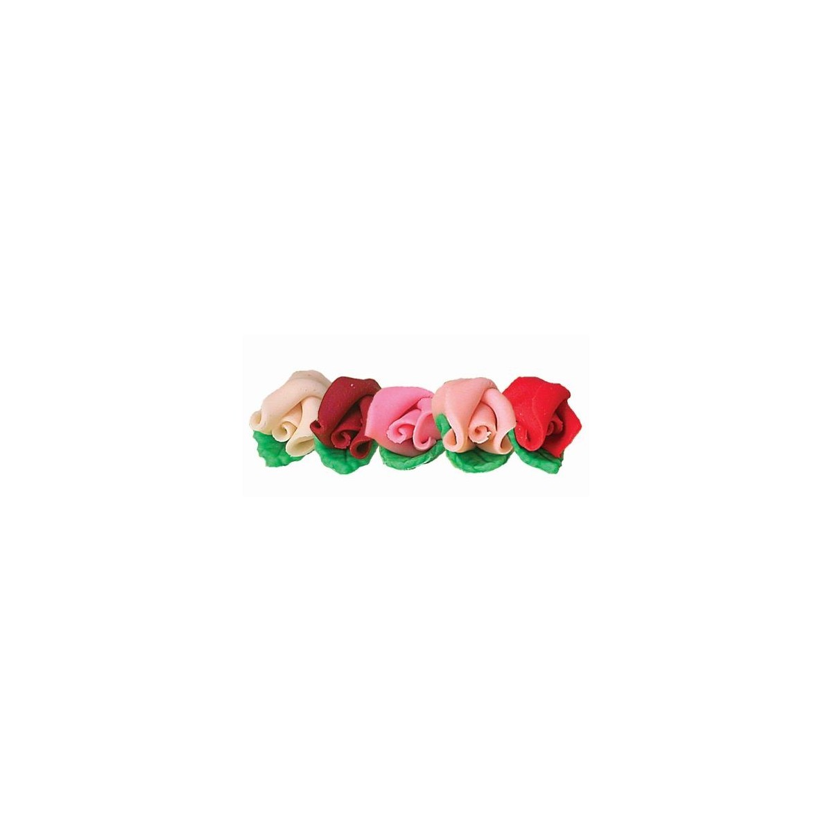 ROSES MASSEPAIN ASSORTIES AVEC FEUILLE 30X40MM 35PCES