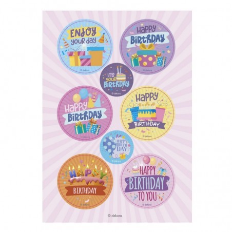 + MIX DE 6 DISQUES EN AMIDON HAPPY BIRTHDAY Ø5,8CM