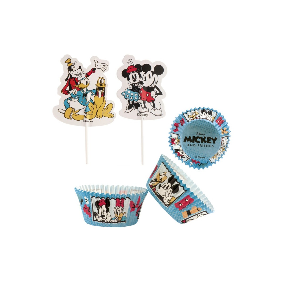 CAISSETTE CUPCAKES + TOPPERS MICKEY ET AMIS 24+24 PCES