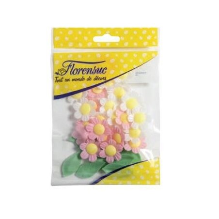 BANM05 ANEMONES BLANCHE ET ROSE + FEUILLESAZYME 24+24 PCES