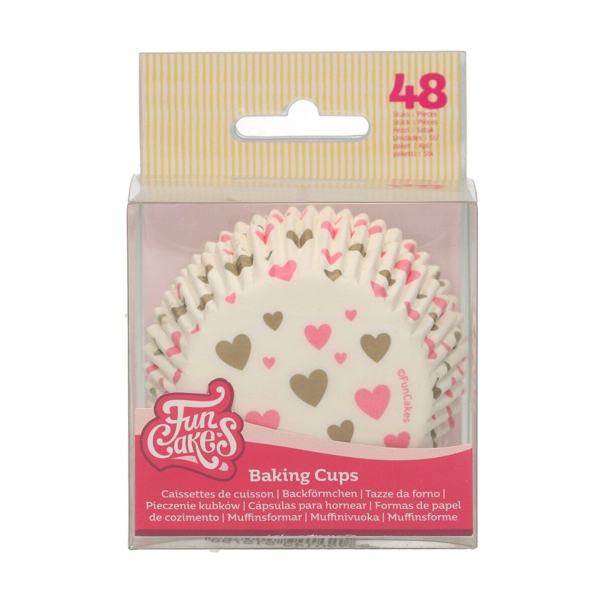 FUNCAKES CAISSETTE CUPCAKE BLANCHE COEUR ROSE/OR 48 PCES