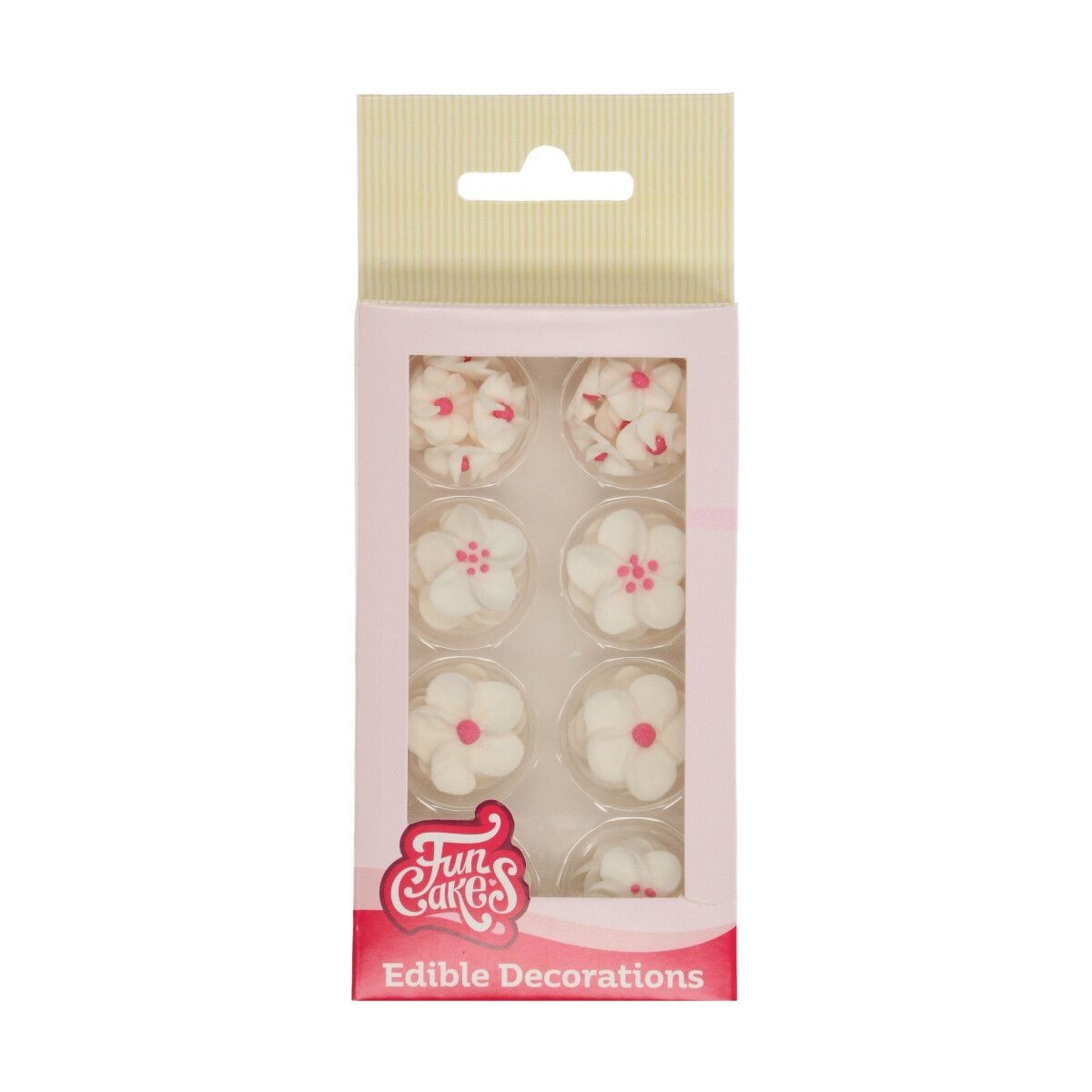 FUNCAKES MIX WHITE SUGAR FLOWERS PINK HEART Ø2,3-1,5CM 32PCES