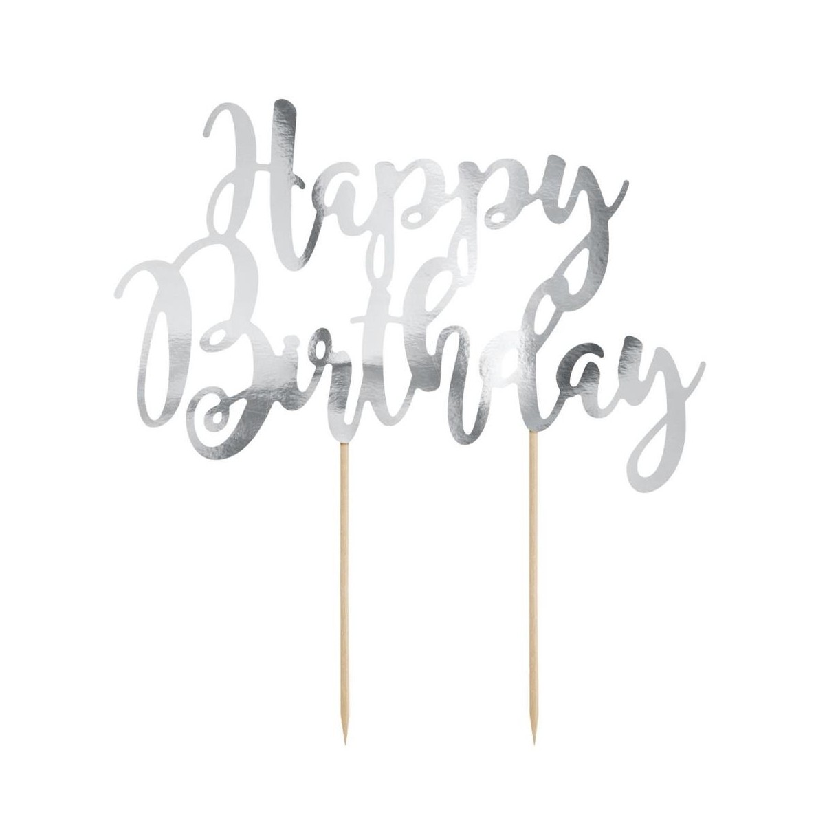 CAKE TOPPER HAPPY BIRTHDAY ARGENT 22.5CM HT