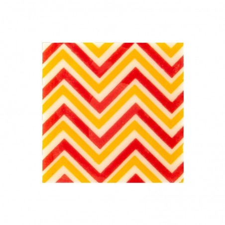 2069897 PLAQUETTE ZIGZAG ROUGE/JAUNE 3CM CHOCOLAT BLANC 220 PCES S/CD