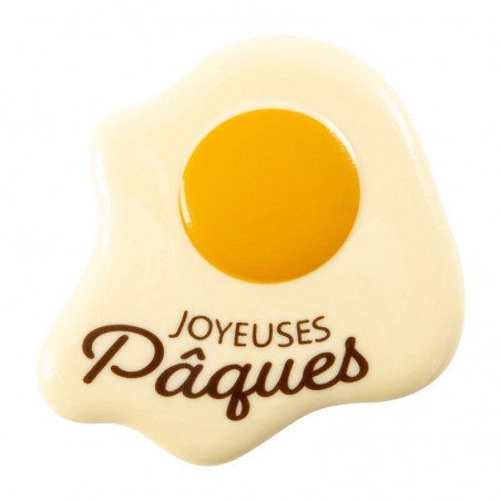 69068 PLAQUETTE ŒUF SUR LE PLAT JOYEUSES PAQUES 10CM CHOCOLAT BLANC 10 PCES S/CD