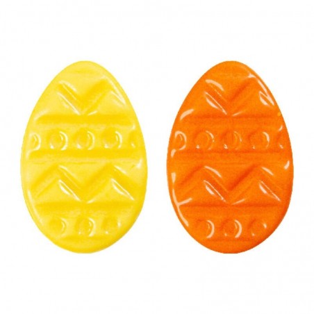 2069847 PLAQUETTE ŒUF RELIEF 30X20MM JAUNE/ORANGE CHOCOLAT  250 PCES