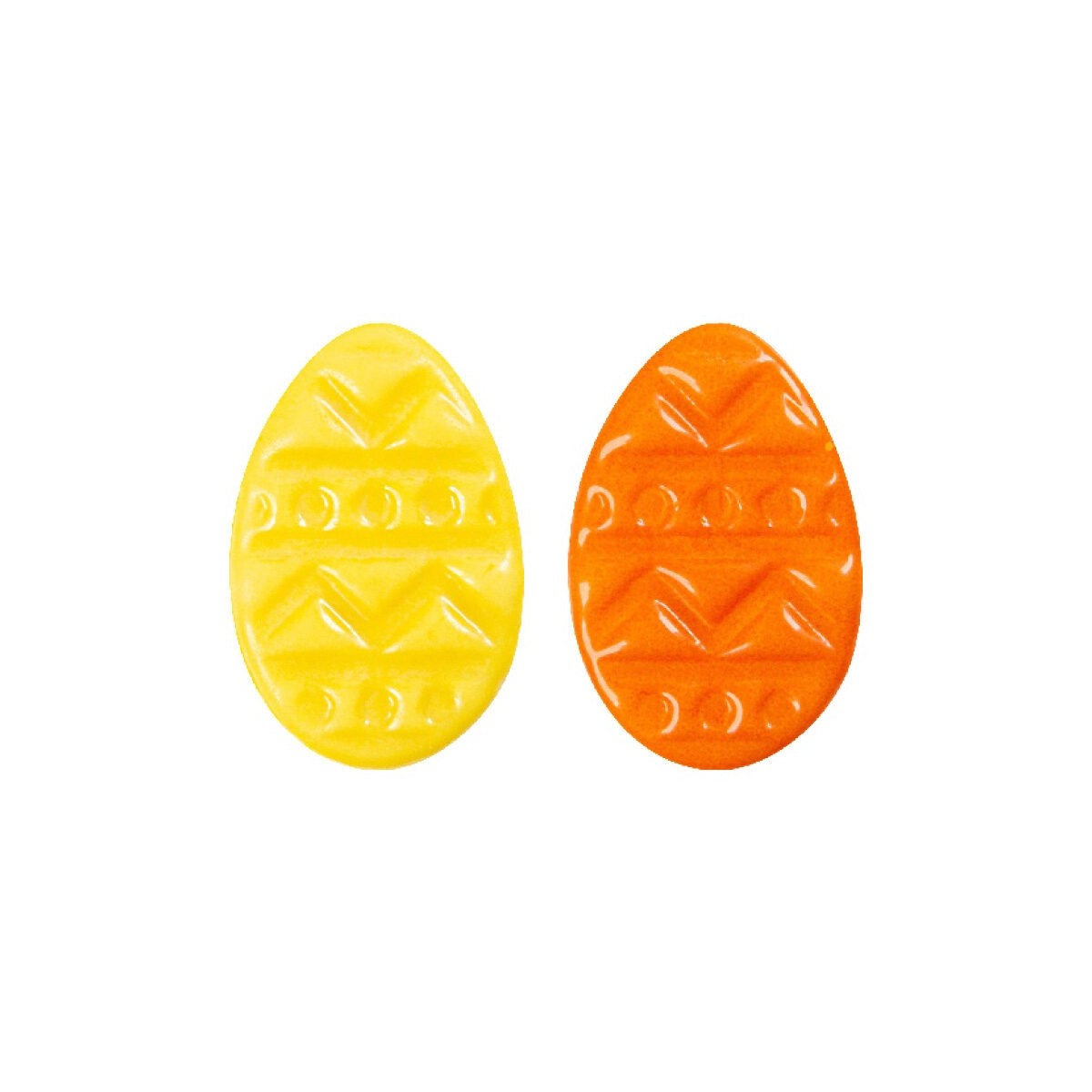 2069847 PLAQUETTE ŒUF RELIEF 30X20MM JAUNE/ORANGE CHOCOLAT  250 PCES