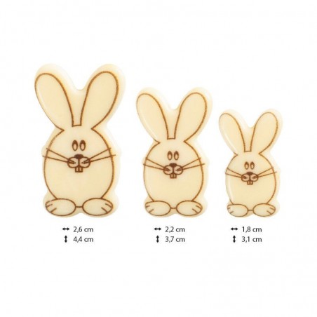 2069479 PLAQUETTE LAPIN ASS 3 TAILLES CHOCOLAT BLANC150 PCES