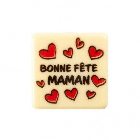 2011087 PLAQUETTE BONNE FETE MAMAN 3CM CHOCOLAT BLANC 120 PCES