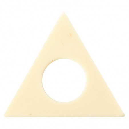 + 34215 PLAQUETTE TRIANGLE EQUILATERAL AVEC TROU  CHOCOLAT BLANC 75MM 50 PCES