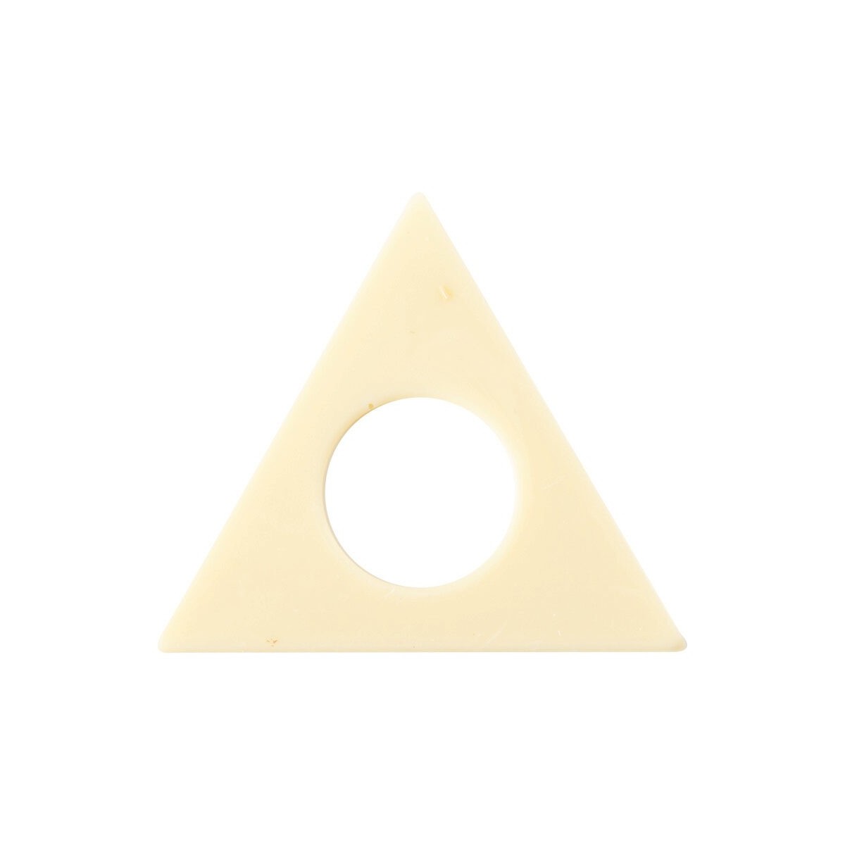 + 34215 PLAQUETTE TRIANGLE EQUILATERAL AVEC TROU  CHOCOLAT BLANC 75MM 50 PCES