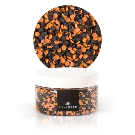 1039101 MINI CONFETTI ORANGE/NOIR EN SUCRE 80G S/CDE