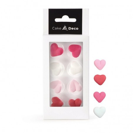 1039304 CŒUR ROUGE/ROSE/FUCHSIA/BLANC 2D EN SUCRE Ø25MM 8 PCES