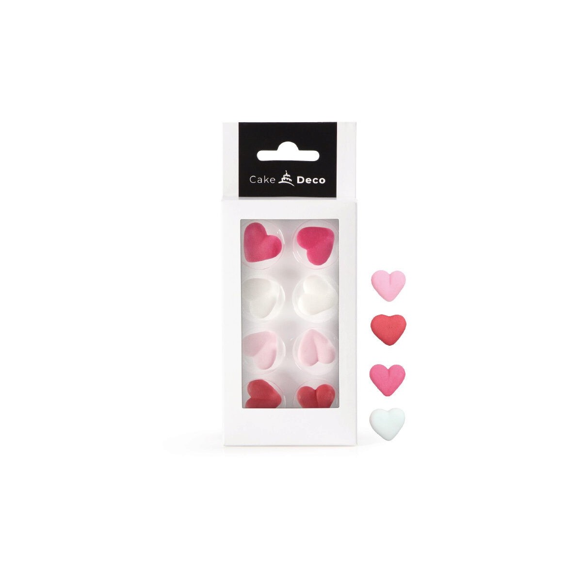 1039304 CŒUR ROUGE/ROSE/FUCHSIA/BLANC 2D EN SUCRE Ø25MM 8 PCES