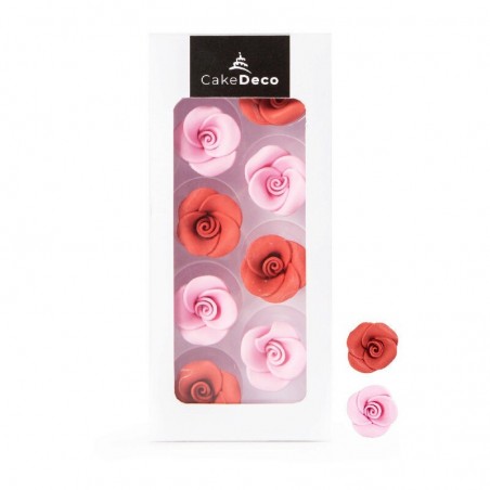 1039409 ROSE ROSE ET ROUGE 2D EN SUCRE  Ø 25MM 8 PCES