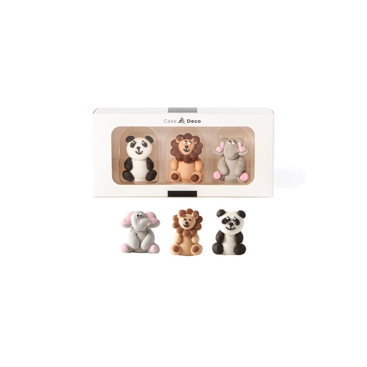 1039502 LION&PANDA&ELEPHANT 3D EN SUCRE 4CM 3 PCES