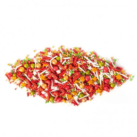 1061213 MIX DECORS NOEL SUCRE ORGE/ETOILE ROUGE/OR/VERT 500GR S/CD