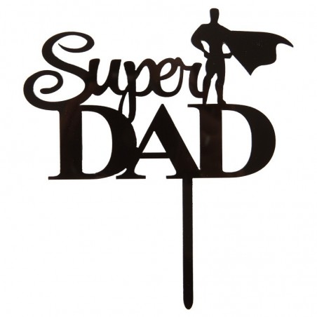 1011056 CAKETOPPER SUPER DAD NOIR PLASTIQUE 12X8CM 10 PCES S/CD