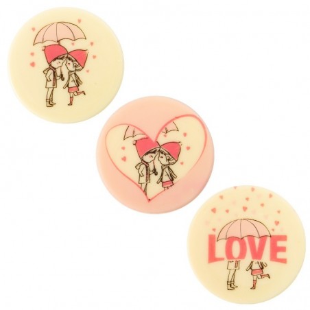 2068537 PLAQUETTE RONDE COUPLE LOVE 5CM CHOCOLAT 75PCES S/CD