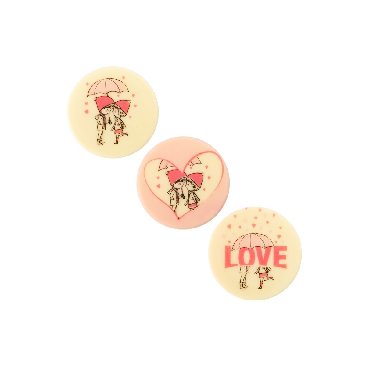 2068537 PLAQUETTE RONDE COUPLE LOVE 5CM CHOCOLAT 75PCES S/CD