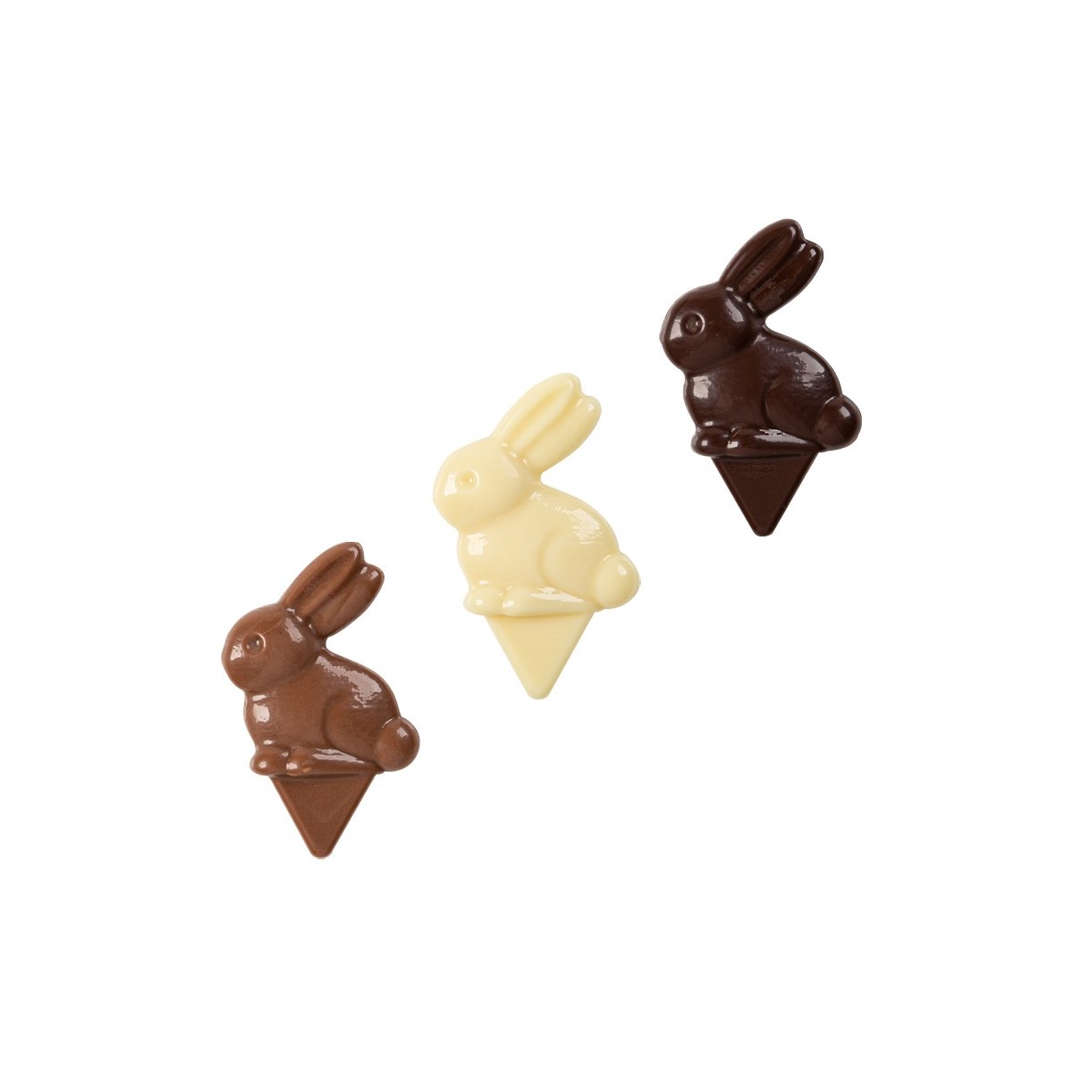 69530 LAPIN A PIQUER 52X33MM CHOC OLAT NOIR-LAIT-BLANC 90 PCES S/CD