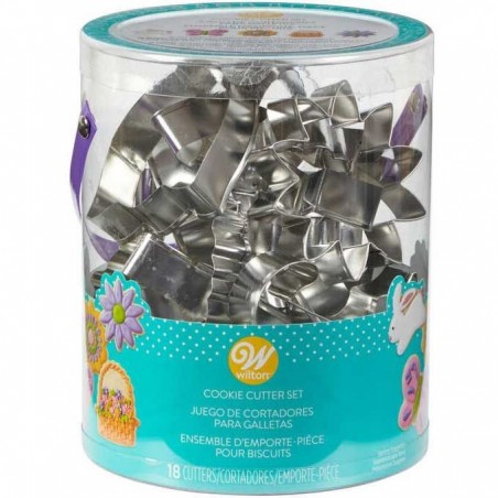 WILTON SET 18 METAL COOKIE CUTTER TUB EASTER