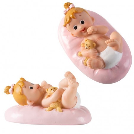 1031083 SUJET DE NAISSANCE FILLE OURS 8X5CM 6 PCES