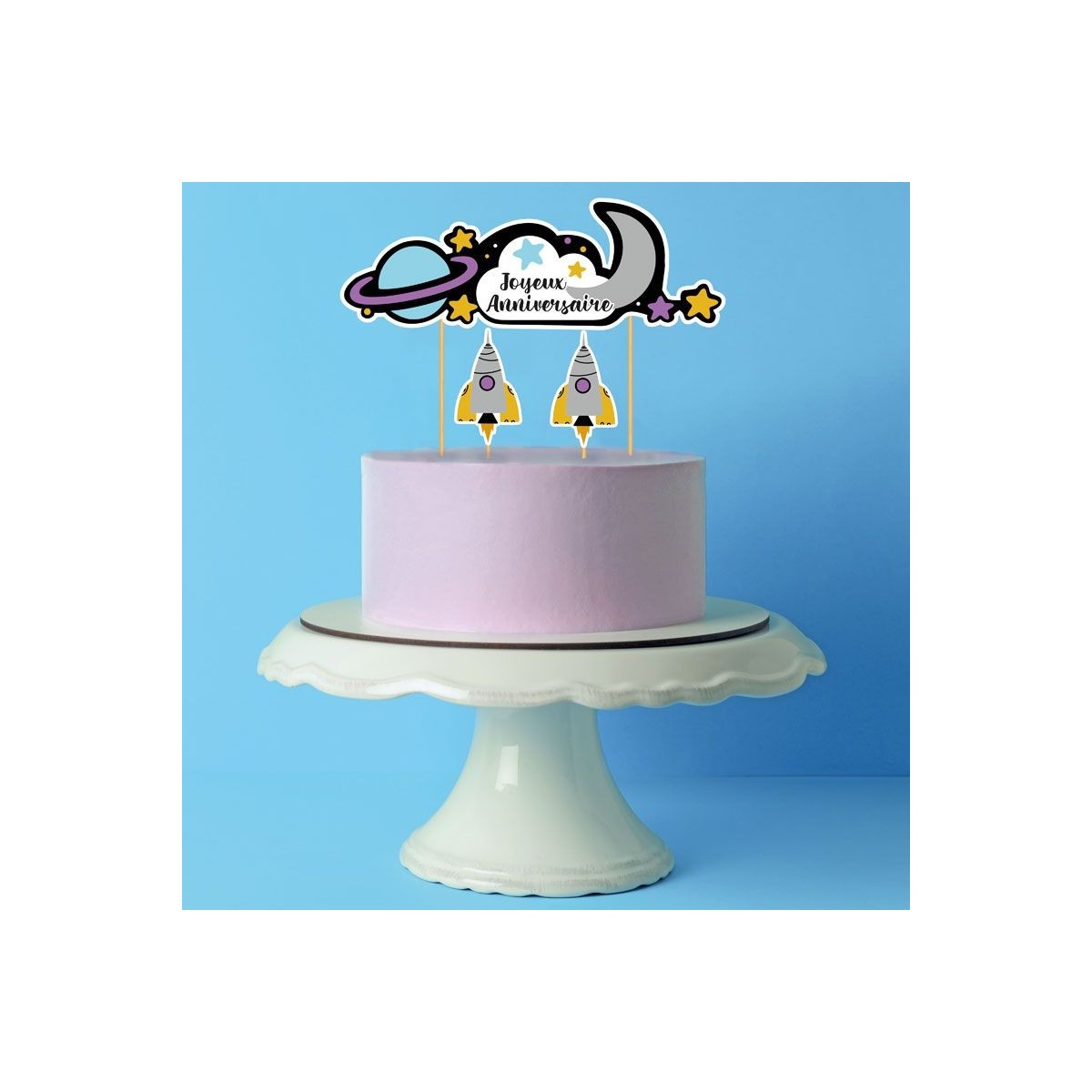 CAKE TOPPER JOYEUX ANNIVERSAIRE GALAXIE  3PCES