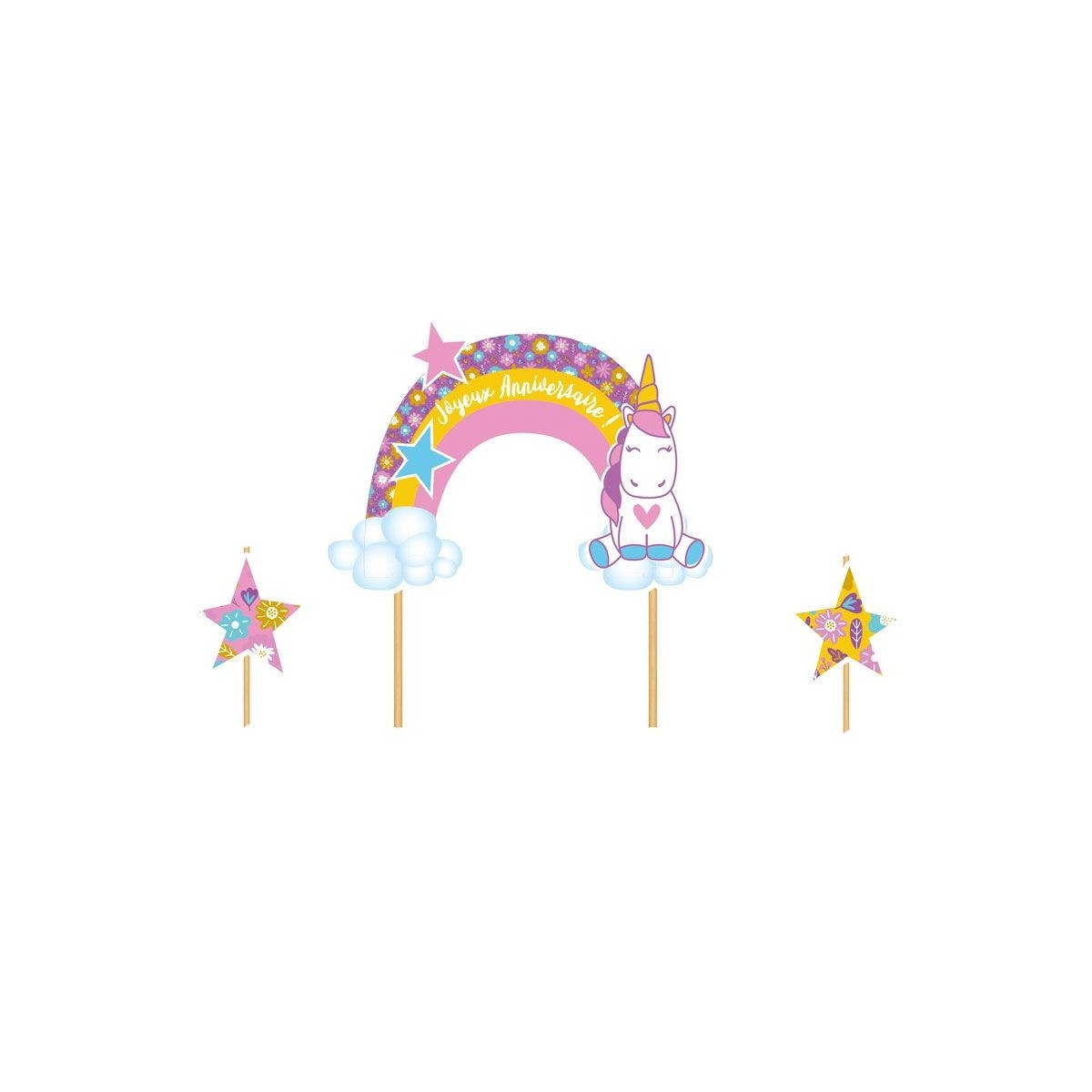 CAKE TOPPER HAPPY BIRTHDAY UNICORN 3PCES