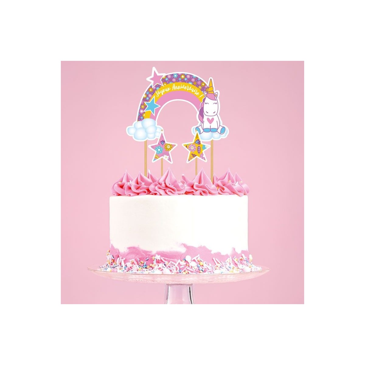 CAKE TOPPER JOYEUX ANNIVERSAIRE LICORNE  3PCES