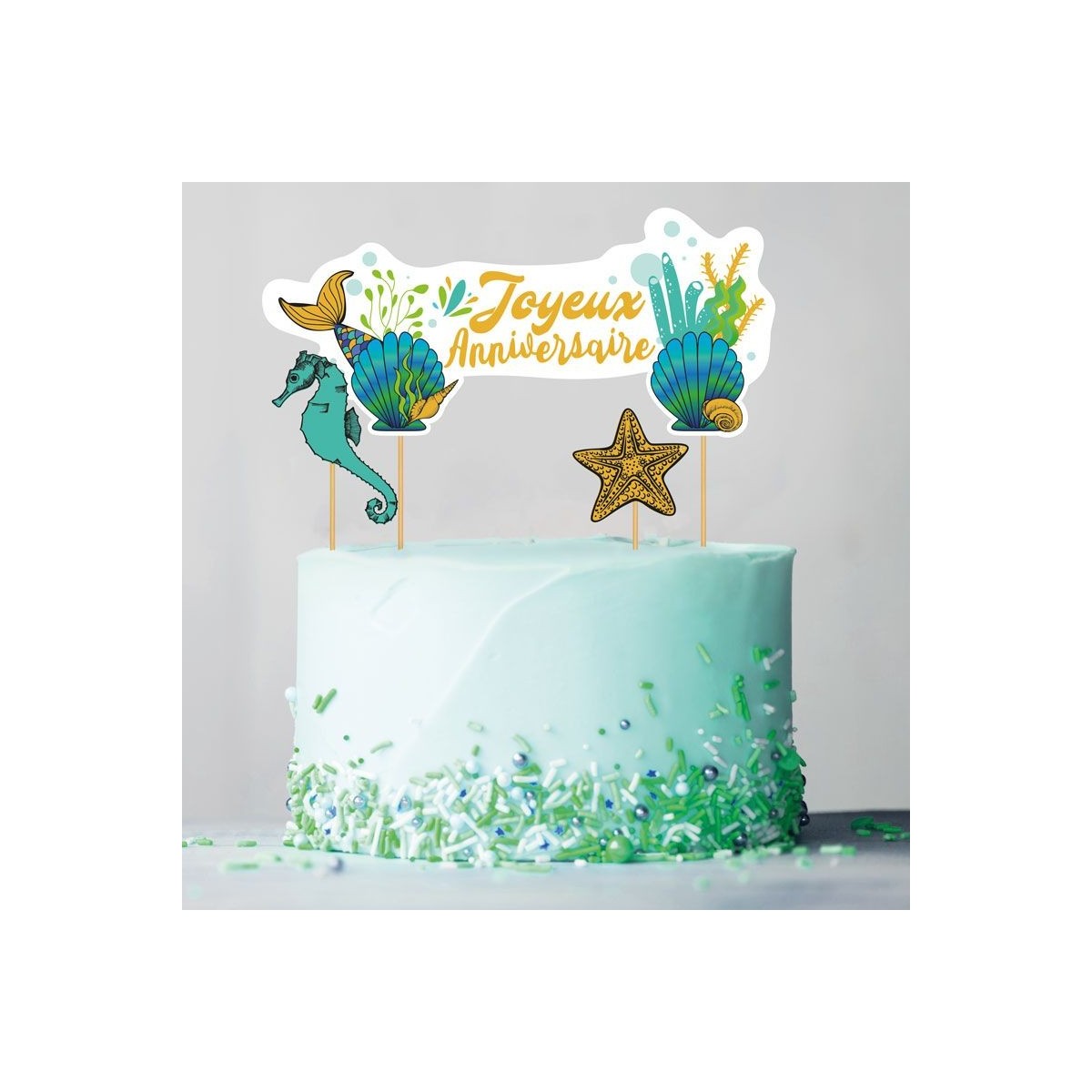 + CAKE TOPPER JOYEUX ANNIVERSAIRE SIRENE  3PCESVOIR 08075569