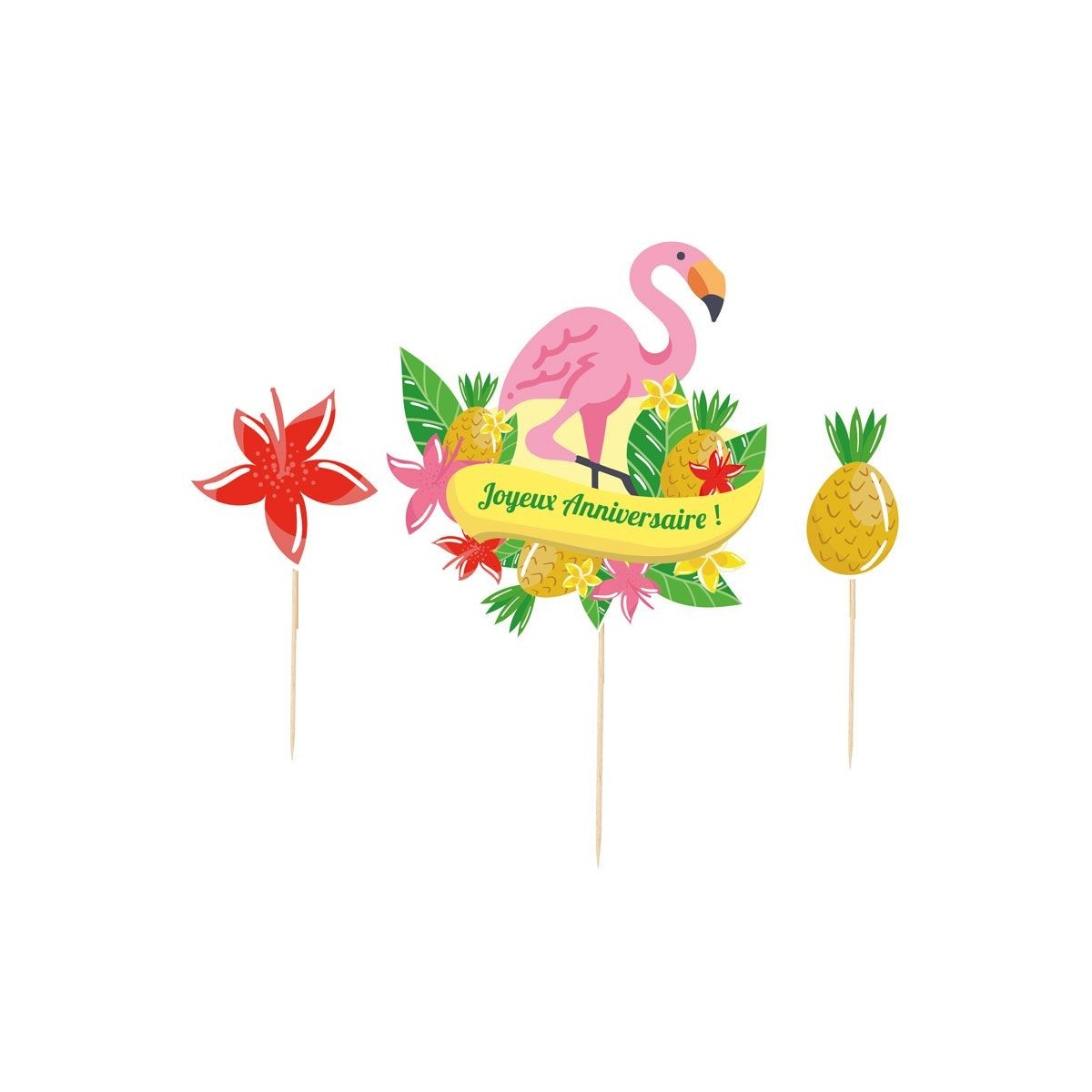 CAKE TOPPER HAPPY BIRTHDAY TROPICAL SUMMER 3PCES