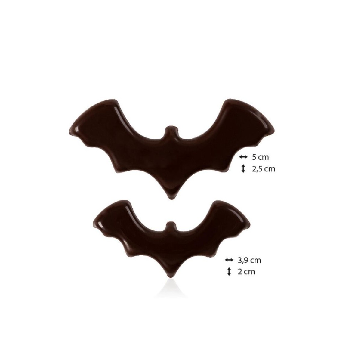 91128 CHAUVE SOURIS EN CHOCOLAT NOIR 50X25 & 39X20MM 150 PCES