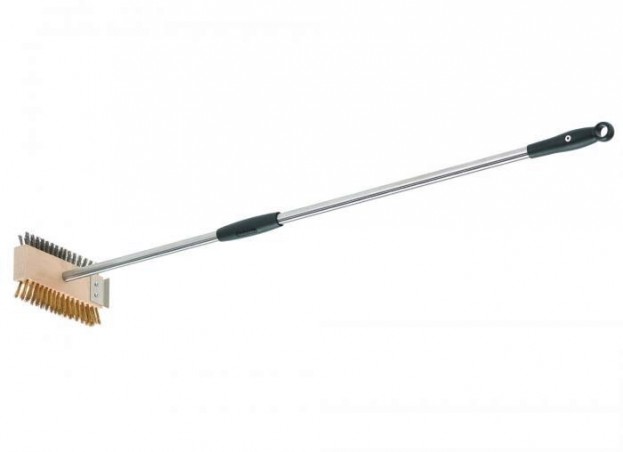 DUBBEL KOP BORSTEL IN MESSING/STAAL INOX20CM VOOR GRILL HANDEL 100CMSTUK