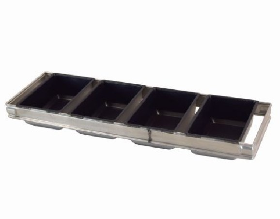 4 VERENIGDE BROODVORMEN 17X11CM H6CM TEFLON VOOR ROTATIEF OVEN INGANG 60CM