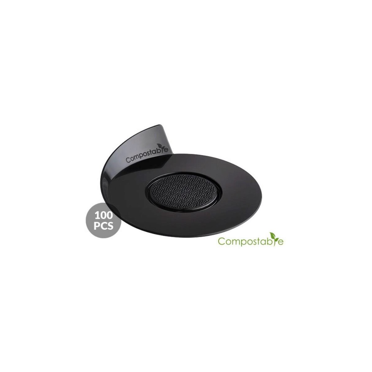 ASSIETTE/PLATEAU NOIR ROND 86MM COMPOSTABLE 100PCES