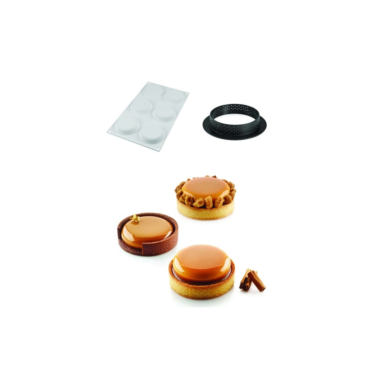 ROND SILIKOMART TAART RING KIT DIAM 80MM H20MM 6 SCHIJVEN+1X6 STEMPEL VORMKIT