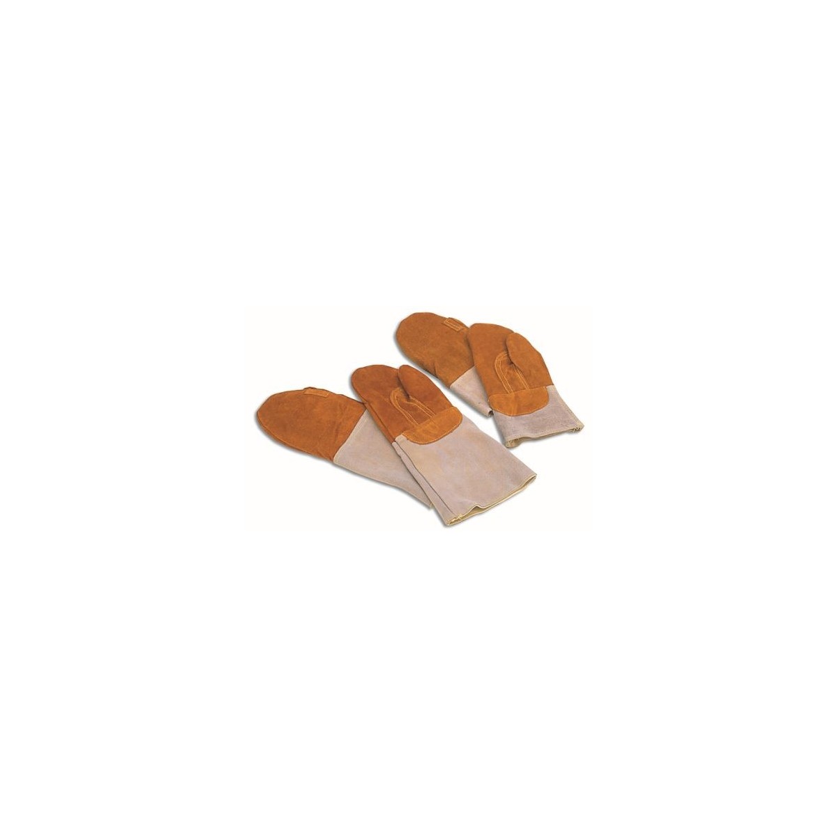 MATFER PAIRE MOUFLES CUIR ORANGE THERM. 250° 40CM  CROUTE CUIR DOUBLEE LAINE