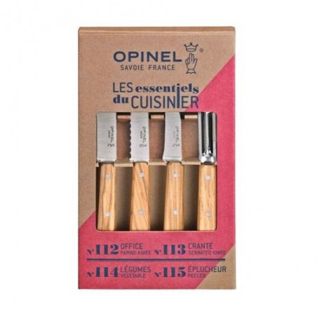 OPINEL SET VAN 4 MESSEN OLIJFHOUT ESSENTIALSN°112/N°113/N°114/N°115 ROESTVRIJ STAAL/HOUT 