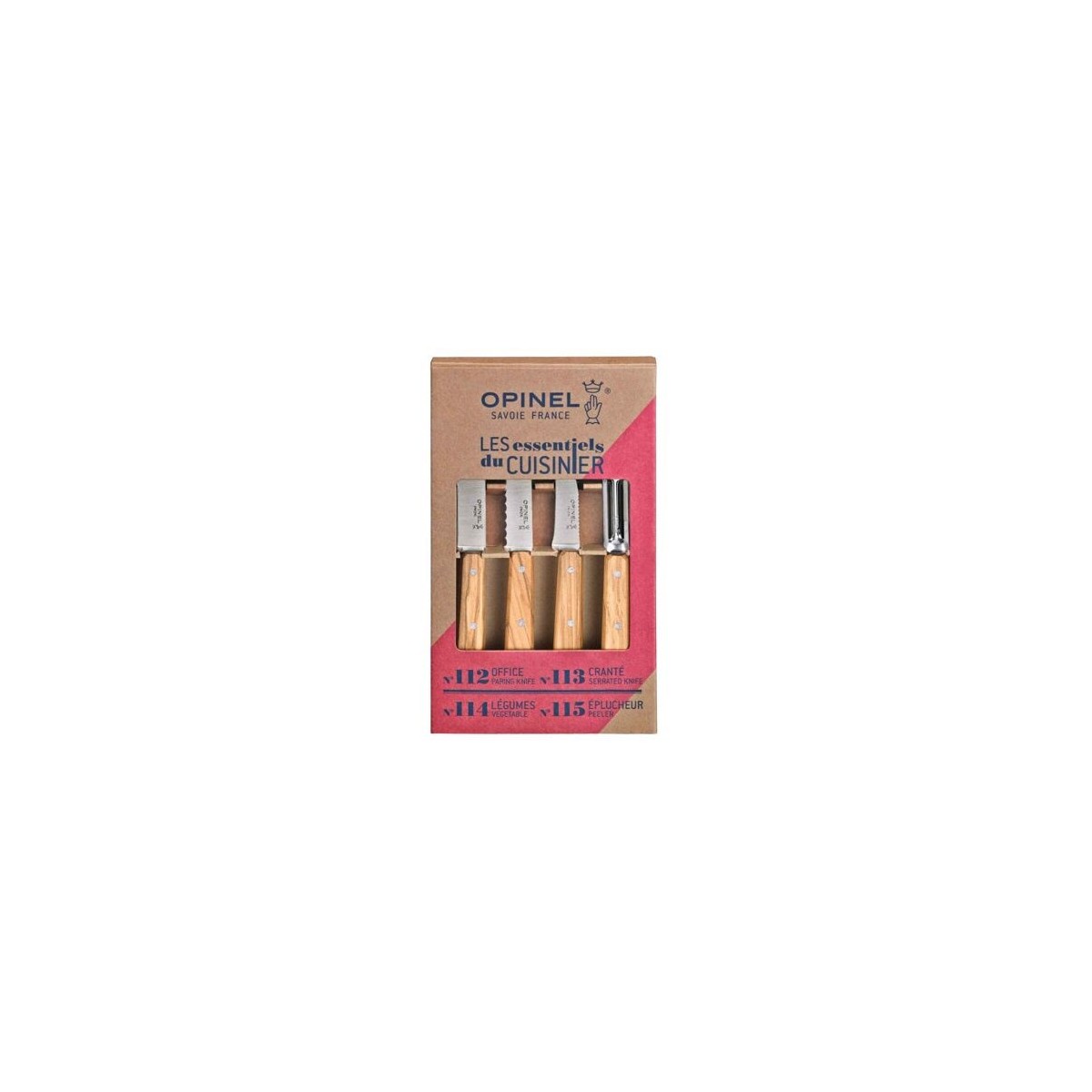 OPINEL SET OF 4 KNIVES OLIVEWOOD ESSENTIALS N°112/N°113/N°114/N°115 STAINLESS STEEL/WOOD 