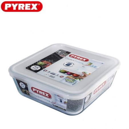 COOK&FREEZ  BOROSILICATE +220° PLAT 15X15CM HT 6CM -0.85L CARRE A/COUV.