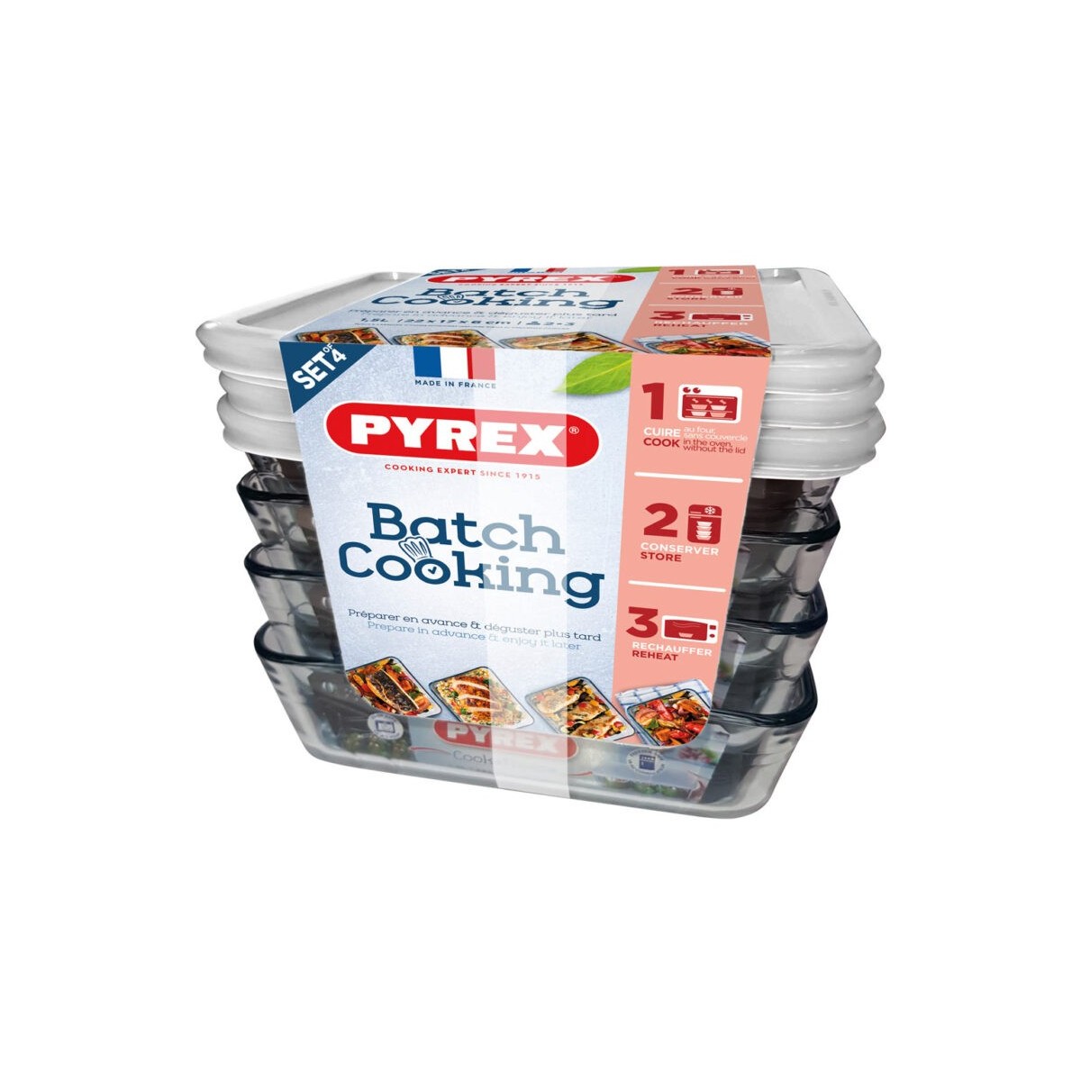 PYREX COOK&FREEZ SET 4 PLATS 22X17XH6CM-1.6LBOROSILICATE -40+300° 