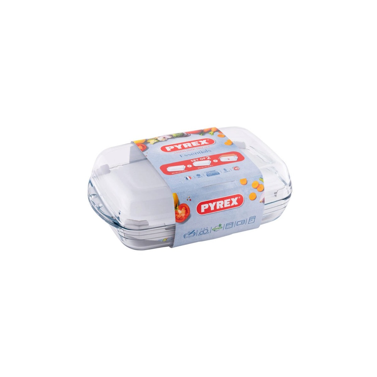 PYREX SET 2 SCHALEN 35X22 OMKEERBARE SCHAAL OFBRAADPAN 2X2.8L-BOROSILICAAT -40+300° -40+300