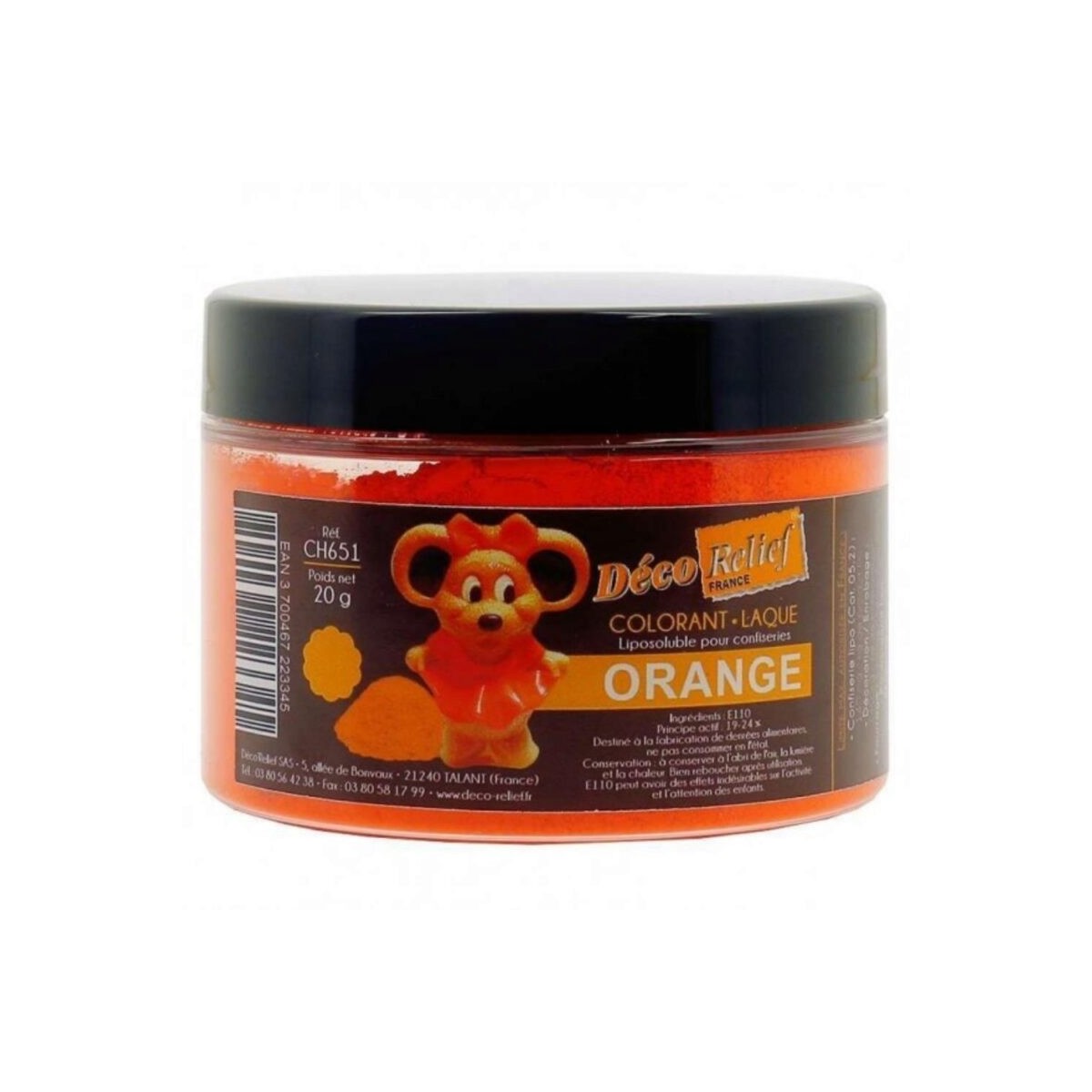 POEDER KLEURSTOF ORANJE E129 VOOR CHOCOLADE20GRPOT