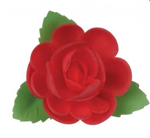 RGF04 GRANDE ROSE AVEC 3 FEUILLES 50 MM ROUGE24 PCES