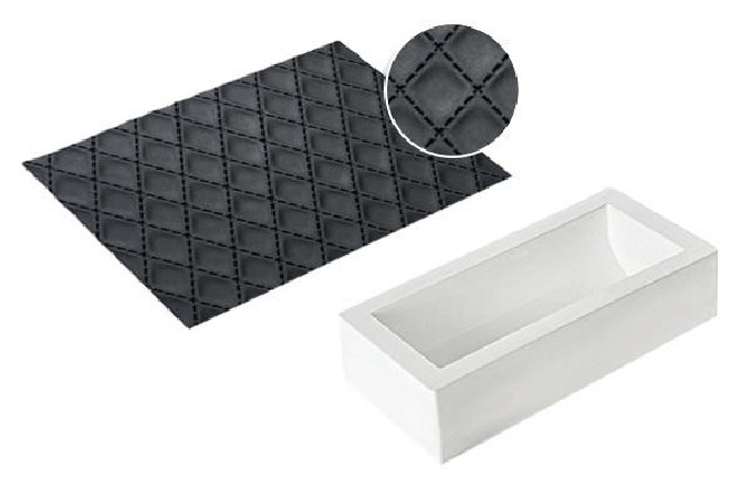 SILIKOMART KIT MOULE BUCHE +TAPIS RELIEF MATELASSE 250 X 90 H 70MM VOLUME 1300ML